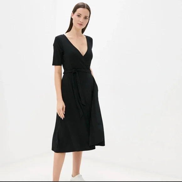 gap midi wrap dress New Gap S 4 Black Velvet midi Wrap dress Cap Sleeve Career Cocktail Party